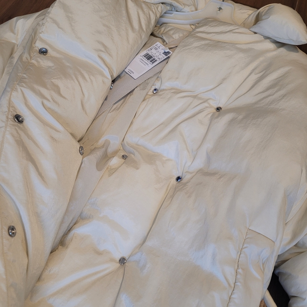 Nwt! Mango Padded Coat Belted With Pouch Ecru Sz M - Picture 8 of 13